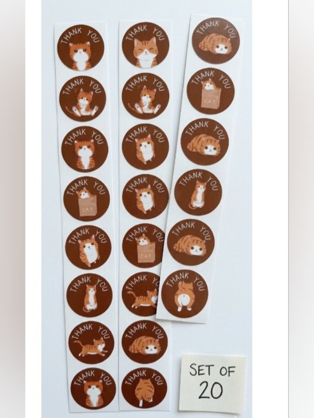 20pc Cute Orange Cat Thank You Stickers Happy Mail Packaging Labels Tabby Kitty